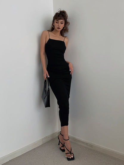 Temperament big backless waist suspender dress women's summer sexy long hip skirt R3077