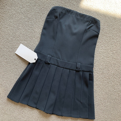 Hot girl college style tube top dress female summer sexy high waist slim fit pleated short skirt R3075