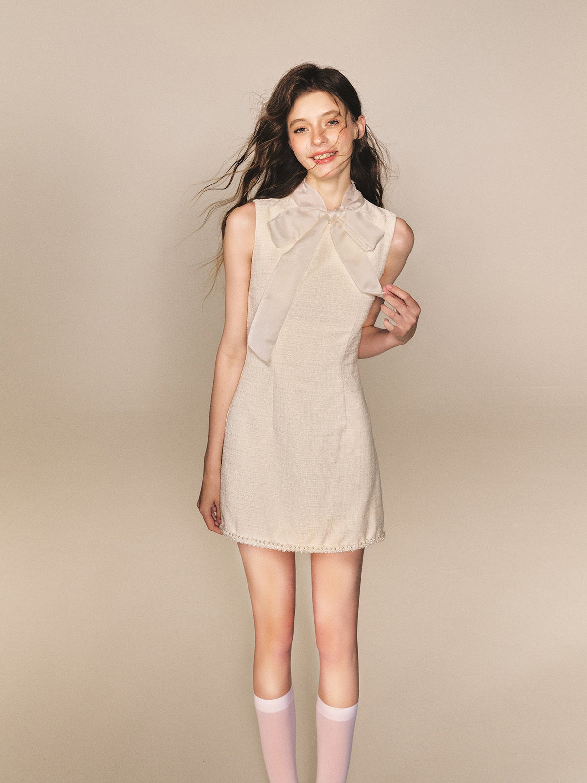 Tulle Tie Bow Dress Slim Waist Sleeveless Vest Dress R5167