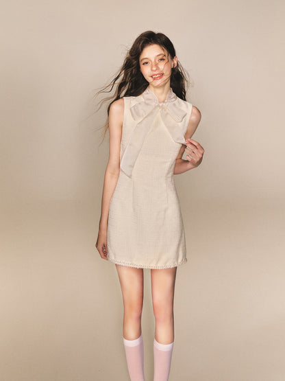 Tulle Tie Bow Dress Slim Waist Sleeveless Vest Dress R5167