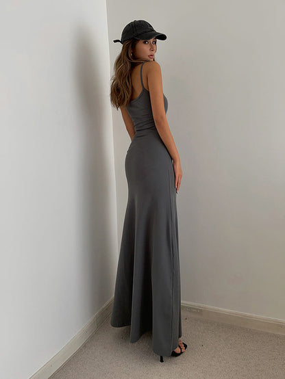 Simple temperament suspender long skirt super A figure waistline sexy hot girl dress R3030