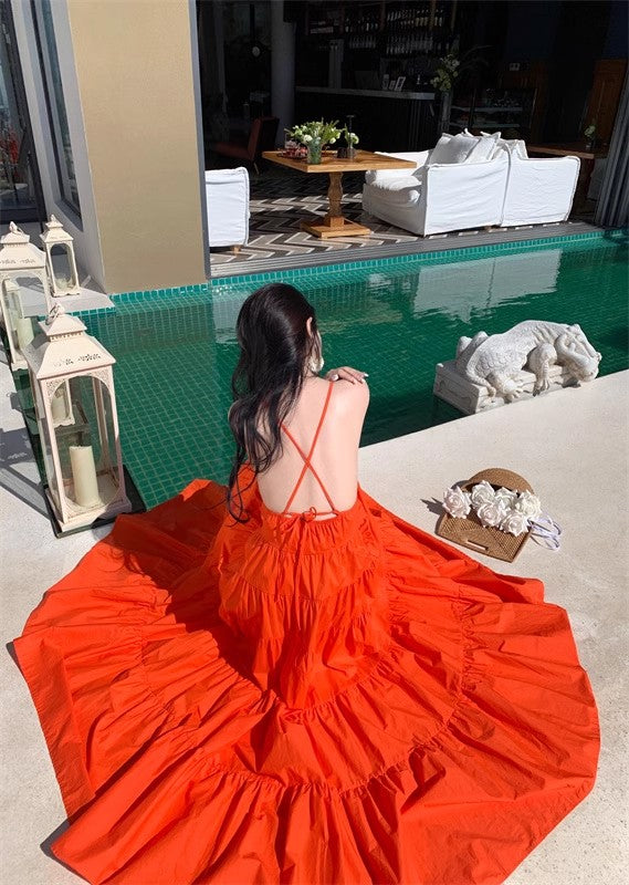 A Line Orange Long Stunning Evening Gown Party Prom Dress       S7290