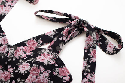 Tea break French floral suspender dress 2025 new sweet and spicy style waist slim chiffon short skirt R0116