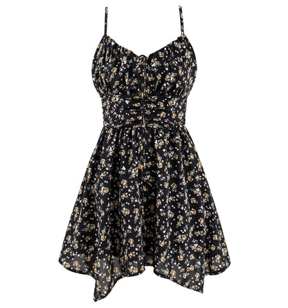 2025 black floral dress irregular tea break skirt short skirt hot girl waist suspender skirt R0099