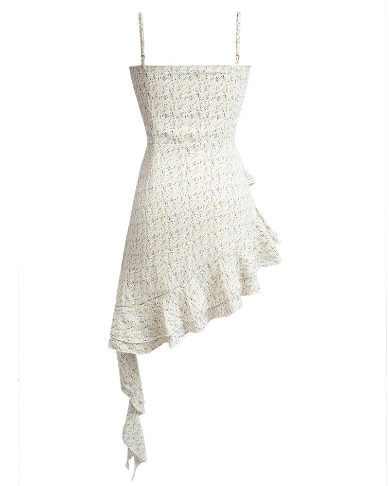 Seaside holiday style slim irregular floral suspender dress 2025 new ruffled temperament skirt R0083