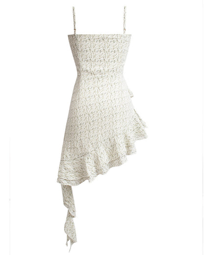 Seaside holiday style slim irregular floral suspender dress 2025 new ruffled temperament skirt R0083