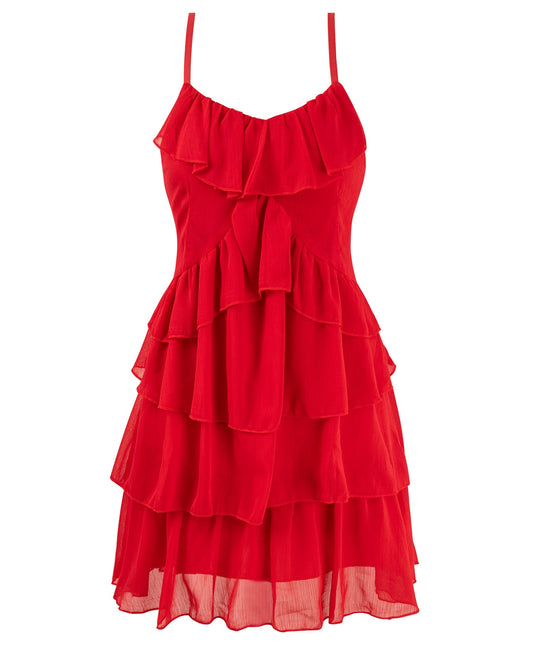 Whitening little red dress suspender dress new style ruffled high-grade waist short skirt R0085