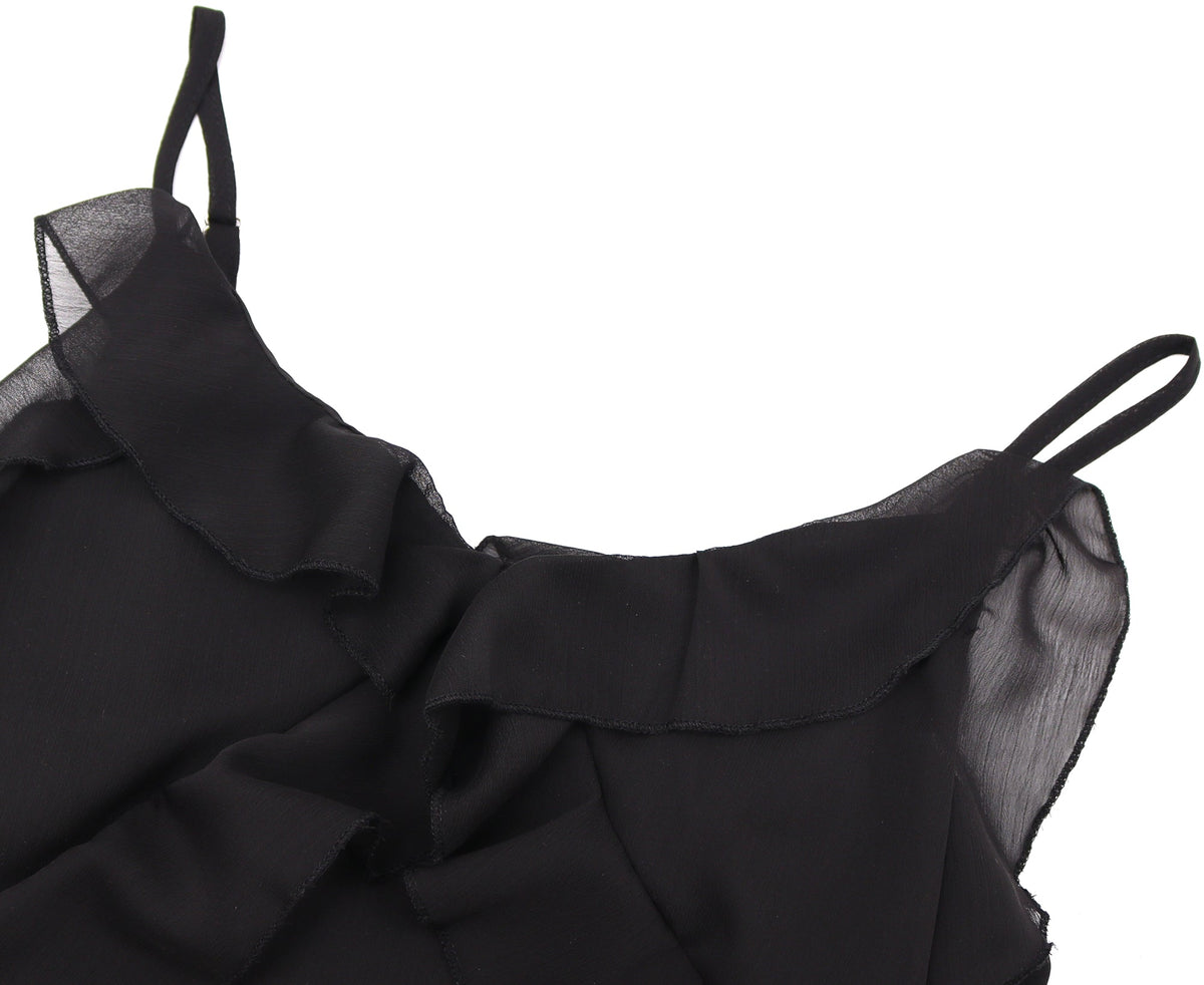 Tipsy sweet wine ruffled suspender skirt 2025 new slim black long dress Hepburn style R0092
