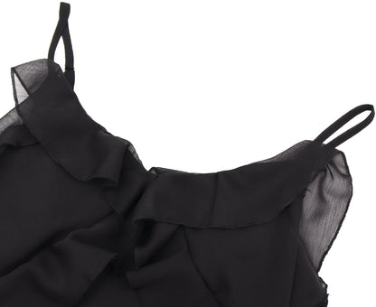 Tipsy sweet wine ruffled suspender skirt 2025 new slim black long dress Hepburn style R0092