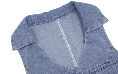 Denim skirt design halter neck skirt niche short small pleated skirt dress female summer hot girl R0098