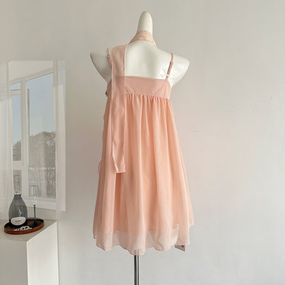Cute A Line Spaghetti Straps Pink Chiffon Summer Dress Holiday Short Party Outfits For Women DP0102