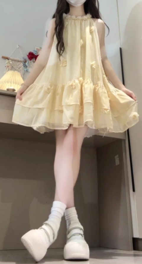 Gentle style flower sleeveless halter dress beautiful temperament waist A-line short skirt R0810