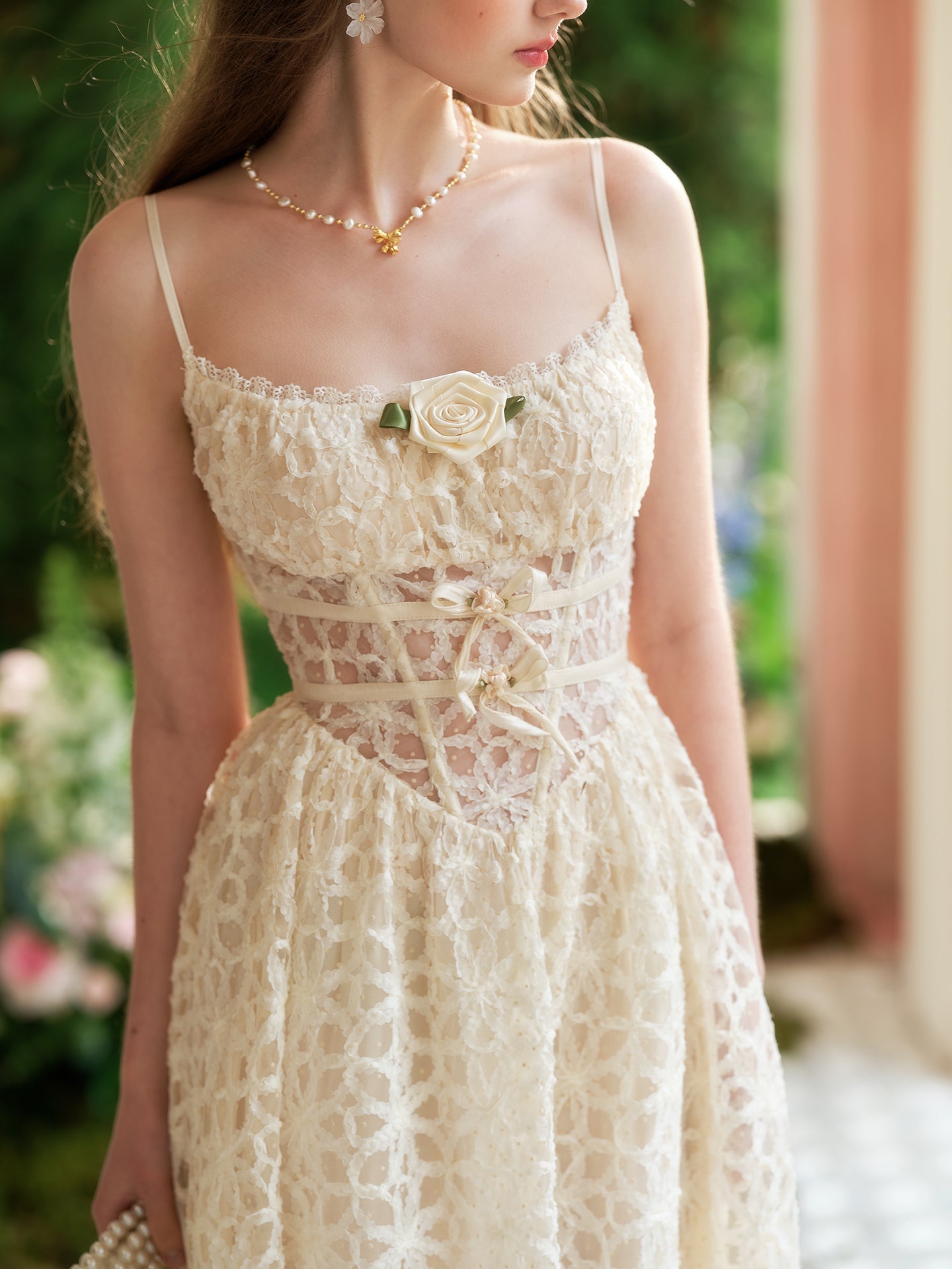 French style little white dress heavy suspenders long fishbone dress summer R5110