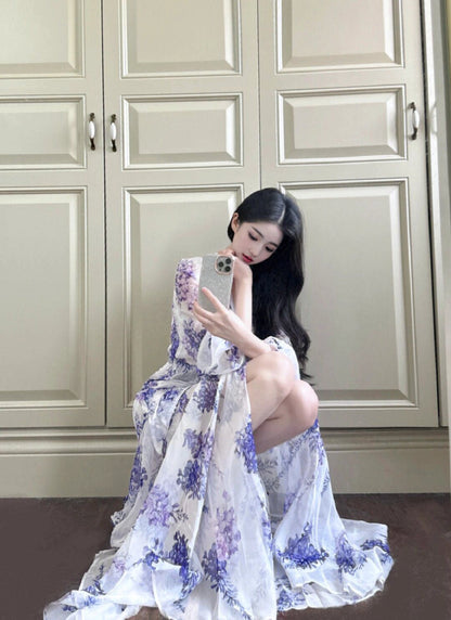Floral dress new style waist temperament seaside holiday temperament long skirt R0680
