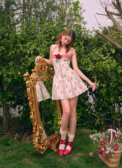 French pastoral red halter dress short petite homecoming dress R5152