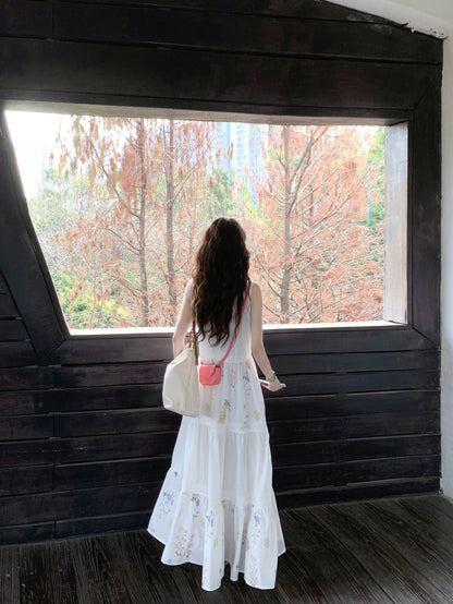 Sleeveless vest floral dress 2025 new gentle temperament loose A-line long skirt R0623