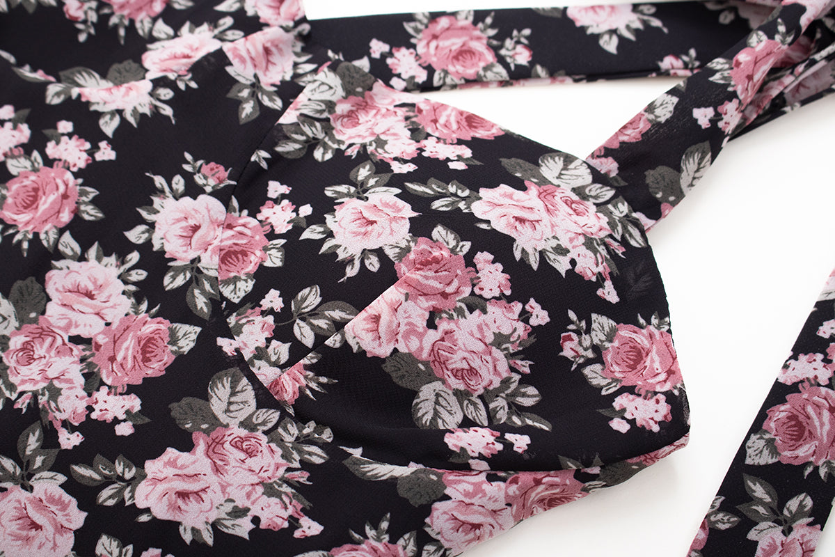 2025 new floral dress women's bow waist tea break dress suspenders short skirt R0014