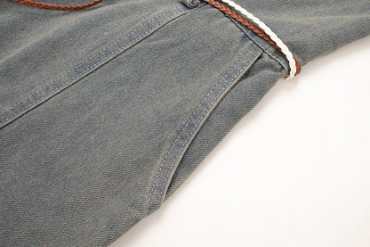 Fashion brand retro college style raw edge denim mid-length overalls all-match suspender dress R0072