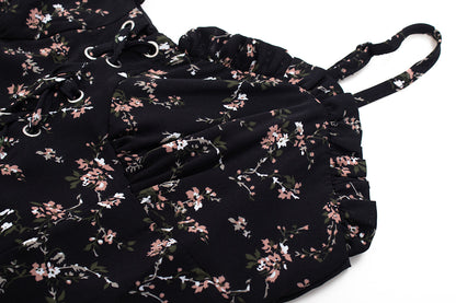 Dark pure desire niche irregular floral suspender hot girl dress R0020