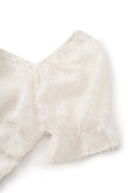 Fragrant mist white tea temperament flower snowflake velvet splicing design skirt dress R0050