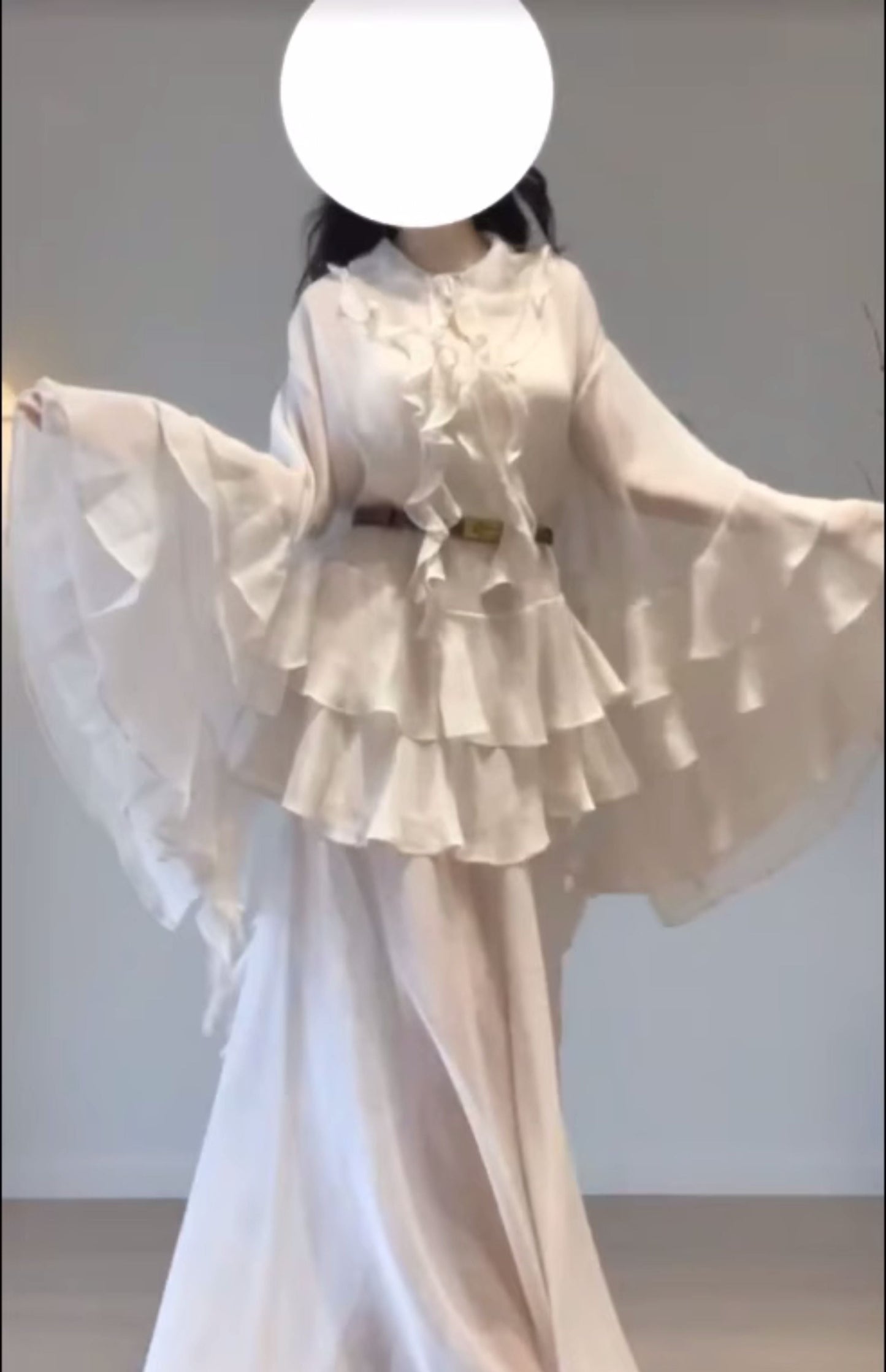 2025 unique and beautiful small suit Qianjinfeng chiffon top skirt high-end small dress two-piece suit R0412