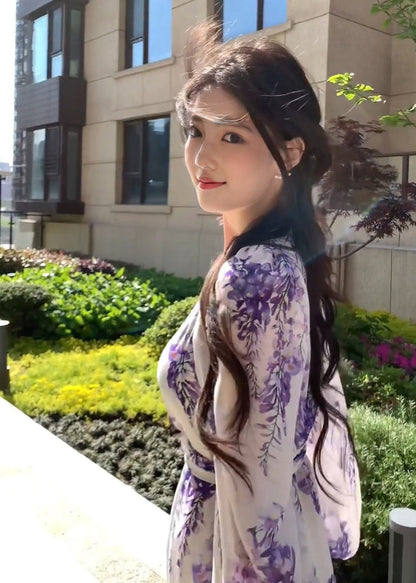 Floral dress new style waist temperament seaside holiday temperament long skirt R0680