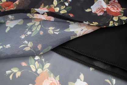 Black small flying sleeve slim floral long skirt 2025 new holiday style French retro dress R0048