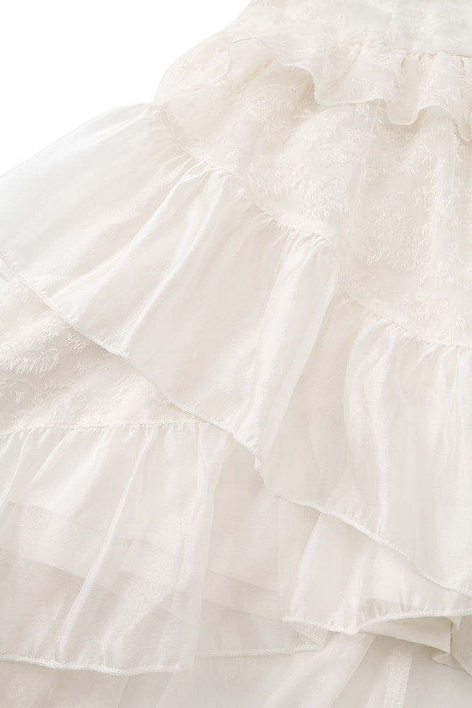 Fragrant mist white tea temperament flower snowflake velvet splicing design skirt dress R0050