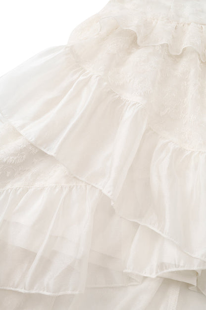 Fragrant mist white tea temperament flower snowflake velvet splicing design skirt dress R0050