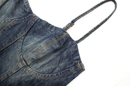 2025 new retro denim cake skirt hot girl French sexy tube top suspender dress female summer design R0063