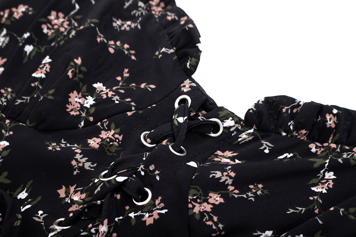 Dark pure desire niche irregular floral suspender hot girl dress R0020