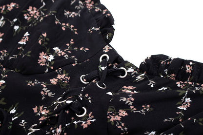 Dark pure desire niche irregular floral suspender hot girl dress R0020