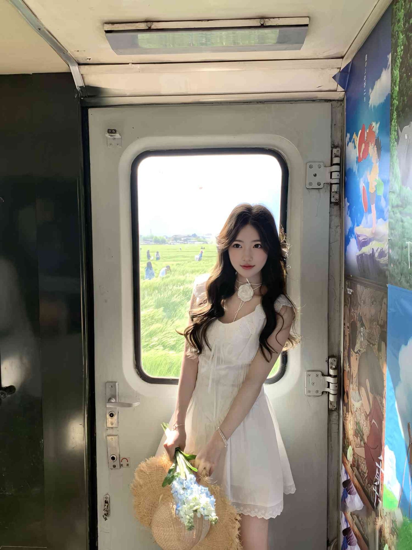 Gentle white moonlight suspender dress beautiful temperament waist A-line short skirt R0742
