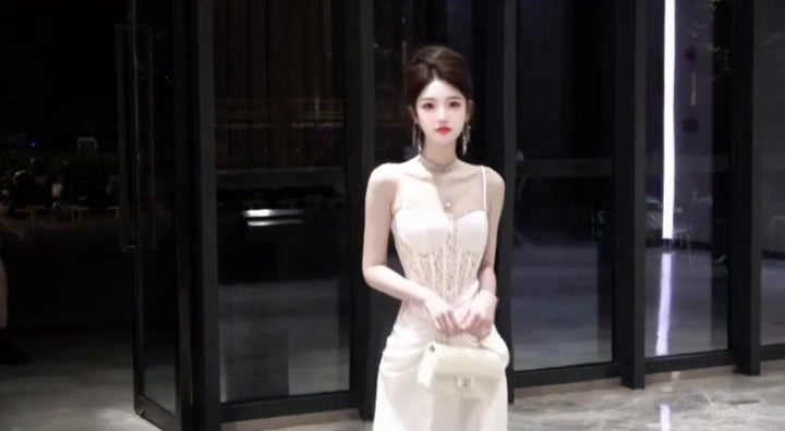 Temperament suspender dress lace patchwork waist slim banquet dress skirt R0519