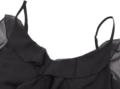 Tipsy sweet wine ruffled suspender skirt 2025 new slim black long dress Hepburn style R0092