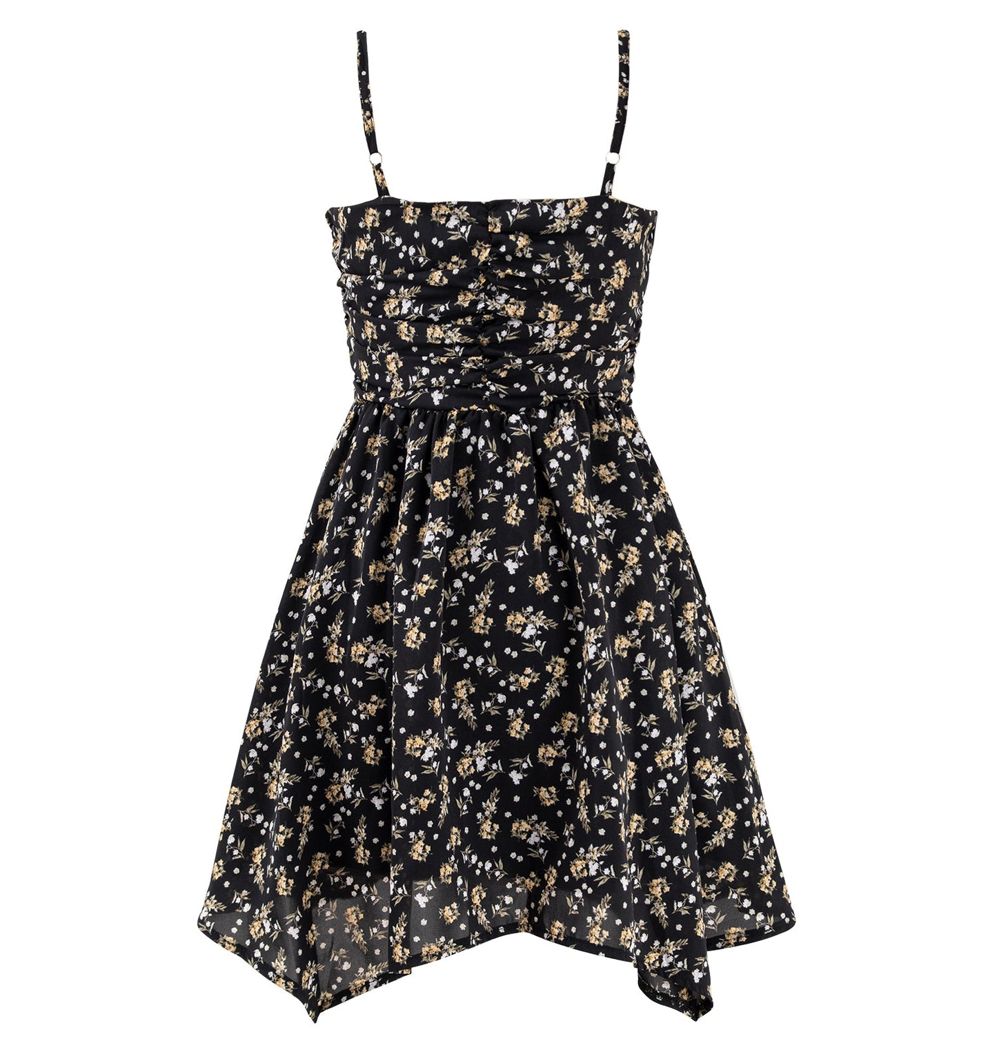 2025 black floral dress irregular tea break skirt short skirt hot girl waist suspender skirt R0099