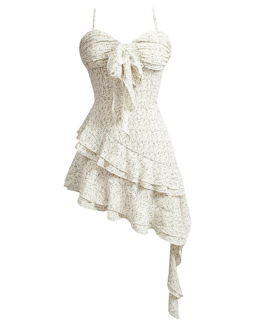 Seaside holiday style slim irregular floral suspender dress 2025 new ruffled temperament skirt R0083