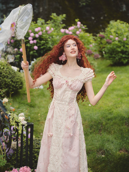French sweet design tie waist lace dress new R5070