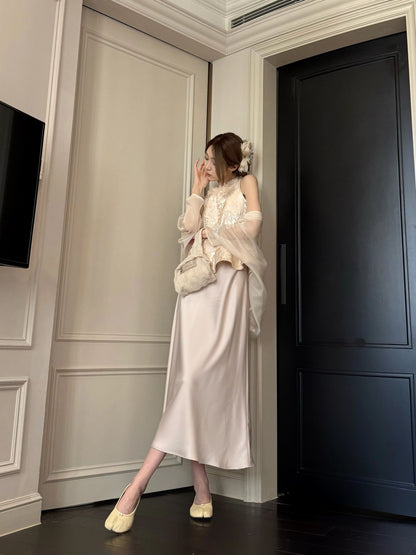 Gentle temperament super beautiful jacquard vest shawl skirt three-piece suit 2025 R0848