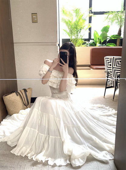 Summer beautiful one-shoulder short top a-line skirt beautiful two-piece suit R0853