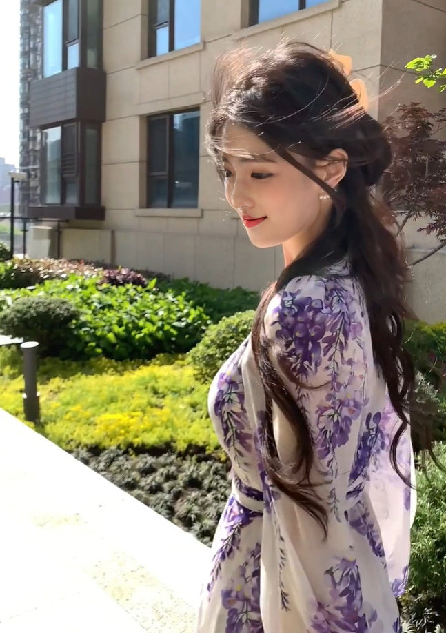 Floral dress new style waist temperament seaside holiday temperament long skirt R0680