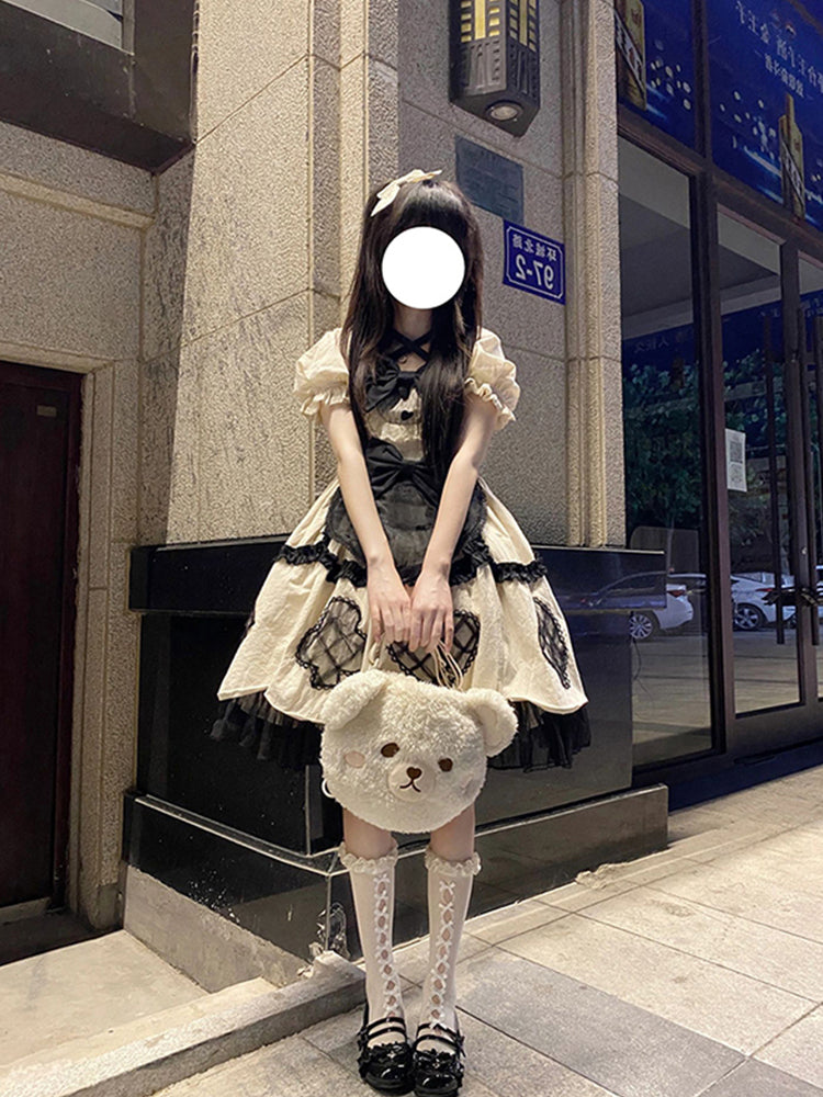 Cute Ball Gown Short Sleeves 16th Birthday Dress Lolita Dress Champagne Birthday Outfits DP0215