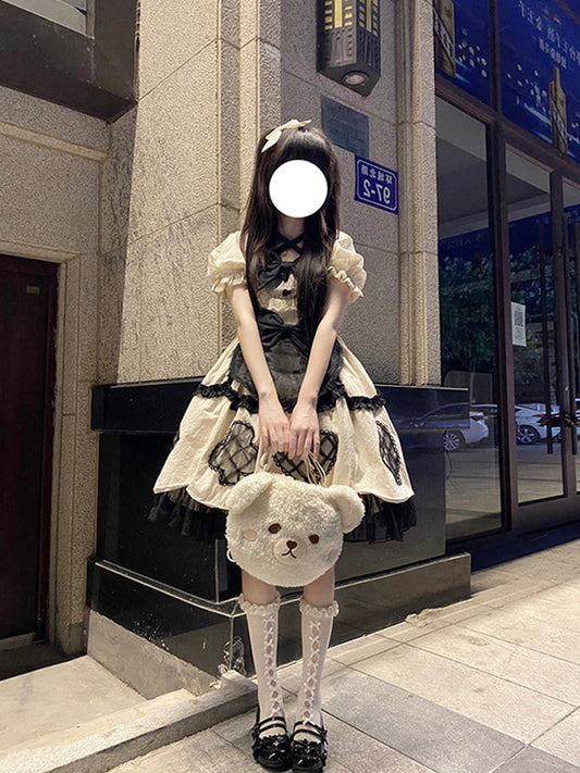Cute Ball Gown Short Sleeves 16th Birthday Dress Lolita Dress Champagne Birthday Outfits DP0215