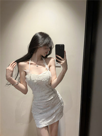 Pure lace halter neck three-dimensional flower sling dress beautiful summer hip skirt R3395
