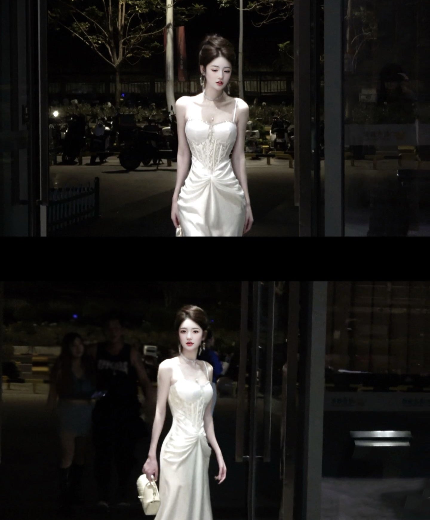 Temperament suspender dress lace patchwork waist slim banquet dress skirt R0519