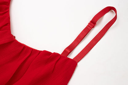 Whitening little red dress suspender dress new style ruffled high-grade waist short skirt R0085