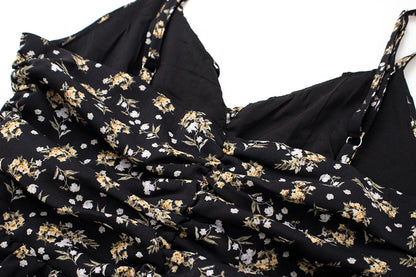 2025 black floral dress irregular tea break skirt short skirt hot girl waist suspender skirt R0099