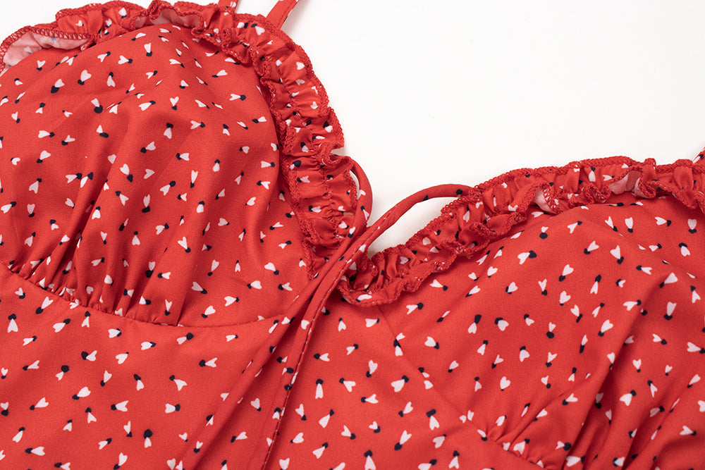 Red polka dot dress sexy hot girl suspenders floral dress summer 2025 new female short style R0080