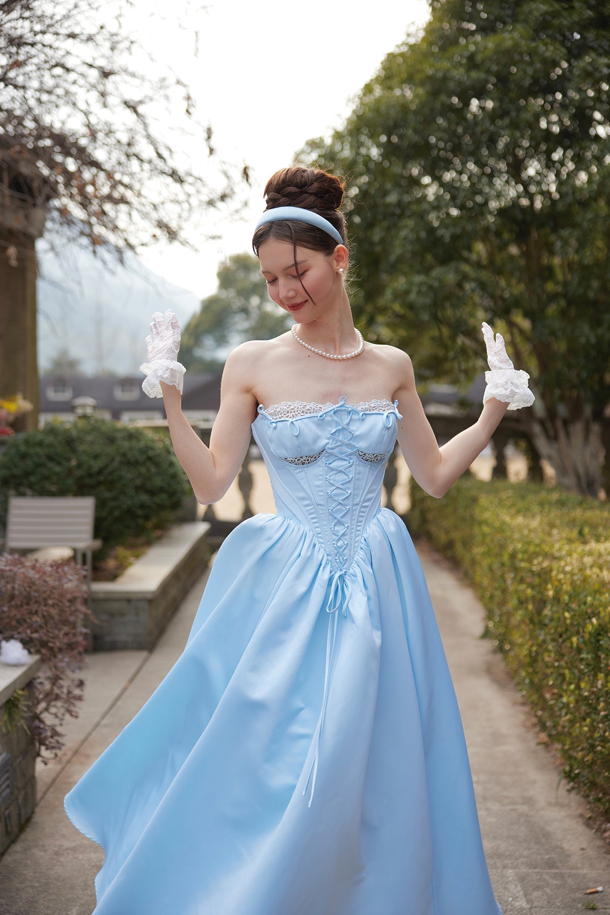 French Princess Series Satin Herringbone Dress R5107