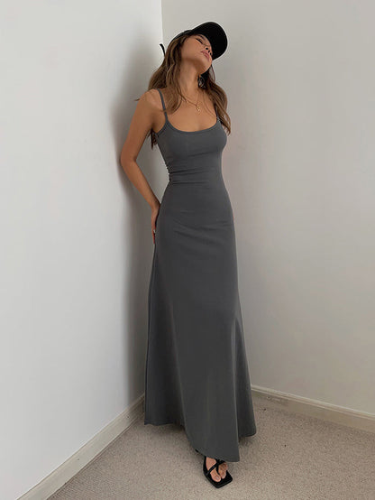 Simple temperament suspender long skirt super A figure waistline sexy hot girl dress R3030